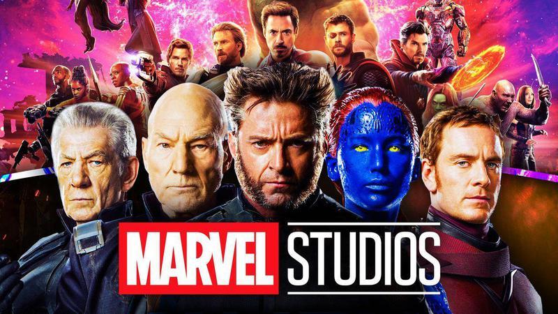 Marvel Avengers and X-Men characters with Marvel Studios logo.